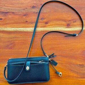 COACH:: black pebbled leather crossbody purse with removable card wallet
